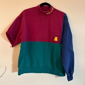 Teddy Fresh  “need a hug” color block mock neck sweatshirt size small